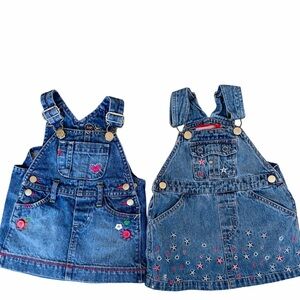 ✨ Baby Girl Denim Jumper Dresses – 2-Piece Lot – Embroidered Details ✨